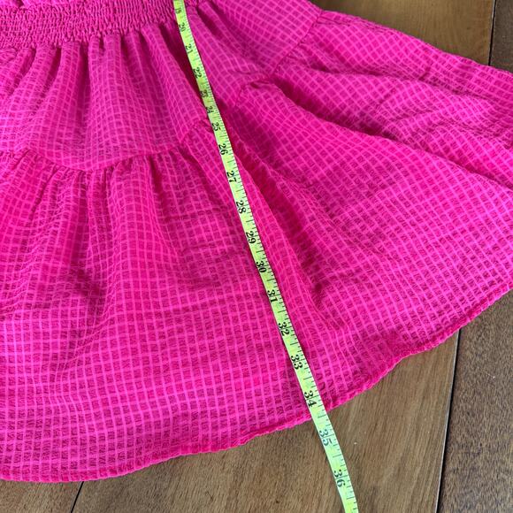 Lush Hot Pink One Shoulder Smocked Waist‎ Tiered Mini Dress Sz XS Barbie Y2K - Picture 10 of 12